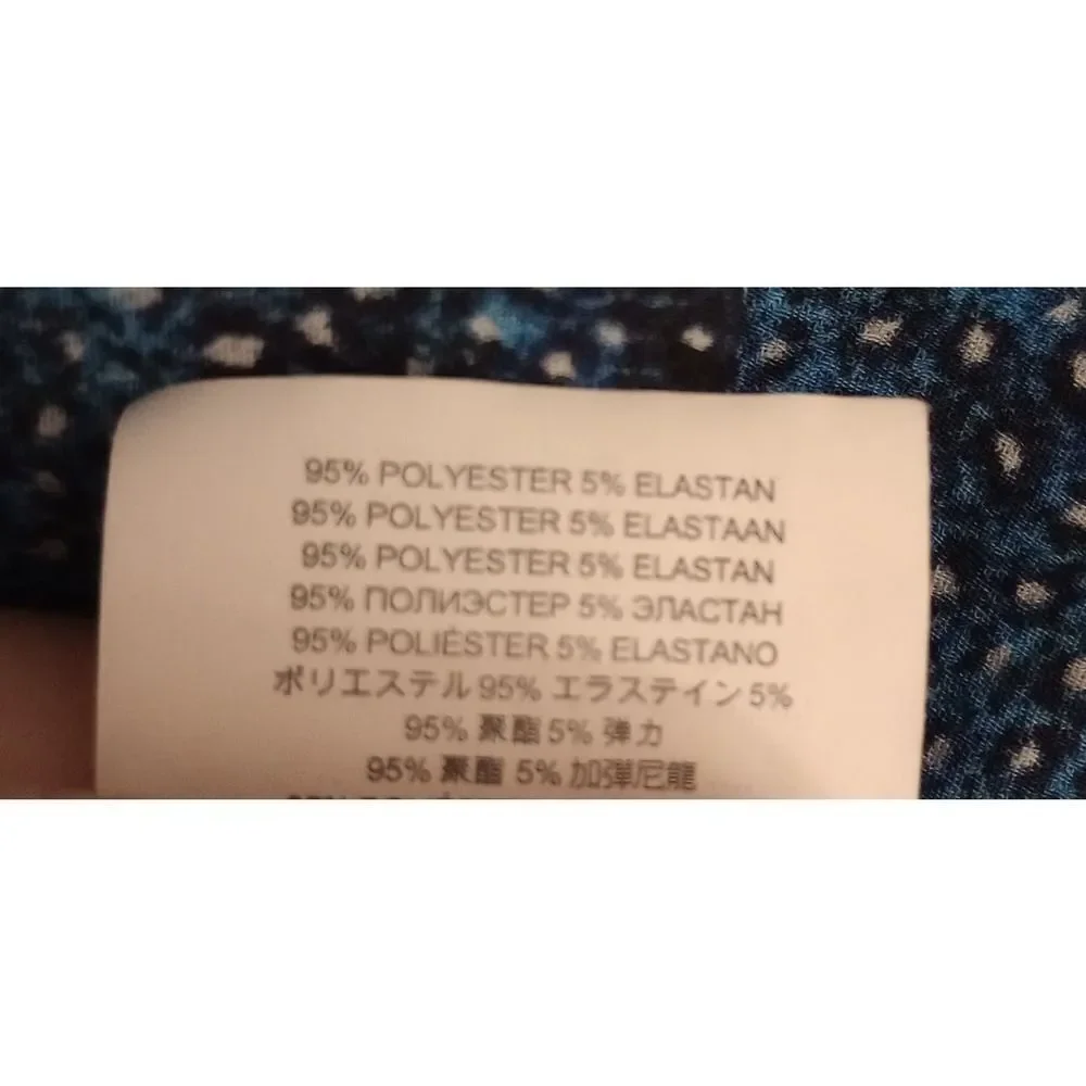 Michael‎ Kors Blue Black Abstract Dot Smocked Yoke Blouse Top Large